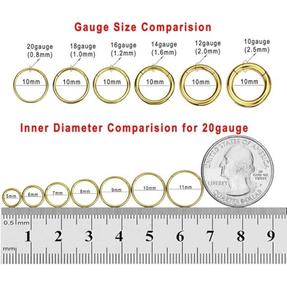 FANSING 316L Surgical Steel Hinged Nose Rings Hoop for Men and Women Piercings - Picture 3 of 7